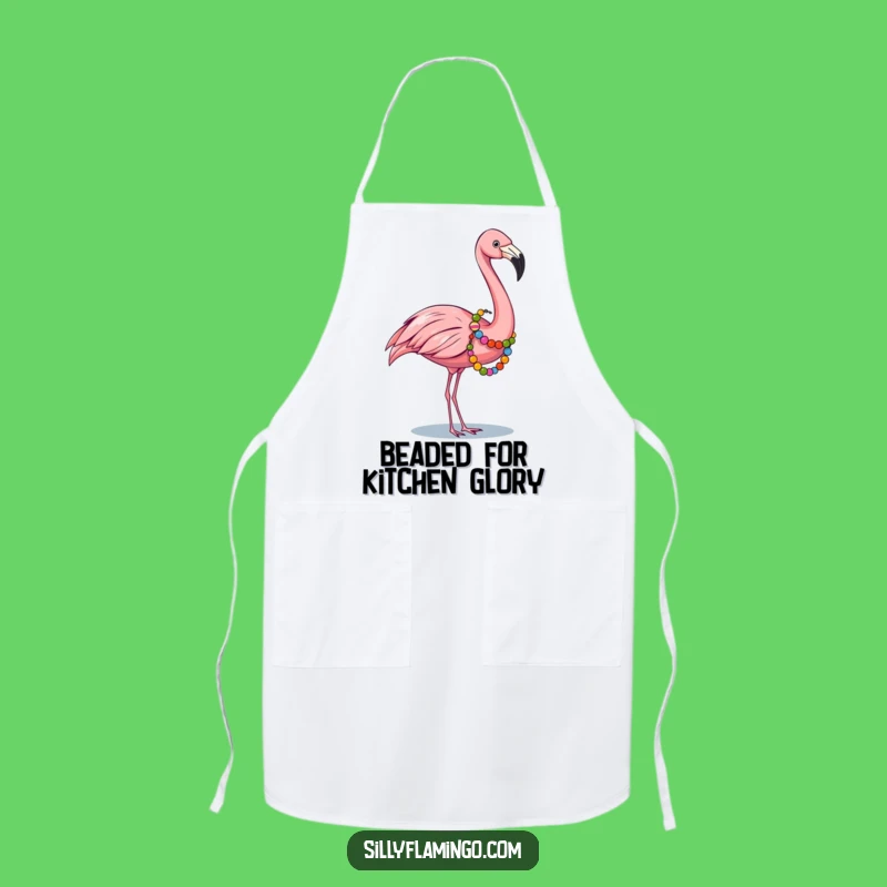 Funny Flamingo Apron: Festive Kitchen Fun with Beaded Bird, Great Funny Gift for Hosts