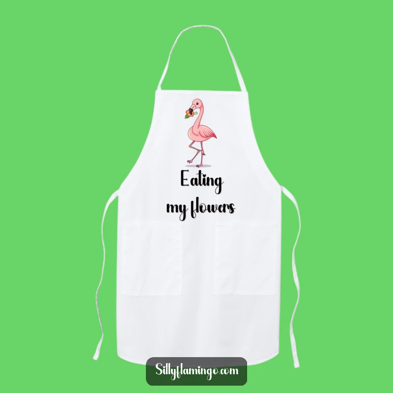 Funny Flamingo Strut Apron: Chic Bird with Flower, Humorous Kitchen Gift