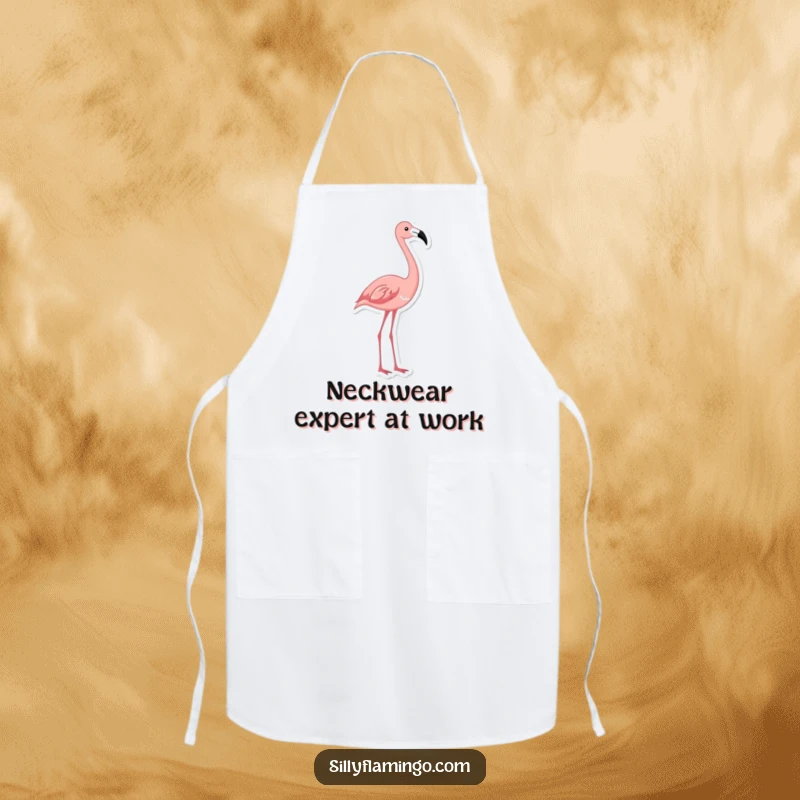 Funny flamingo apron showing a bird stretching its neck gracefully, ideal for kitchen tasks and adding a humorous touch.