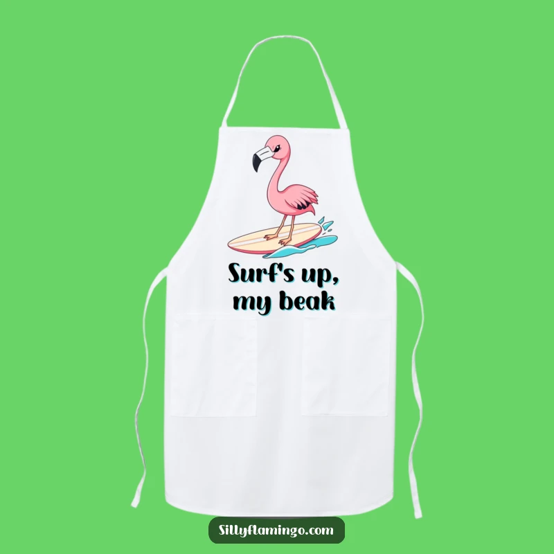 Funny Flamingo Surfer Apron: Witty Winking Bird Chef Gear, Hilarious Kitchen Gift