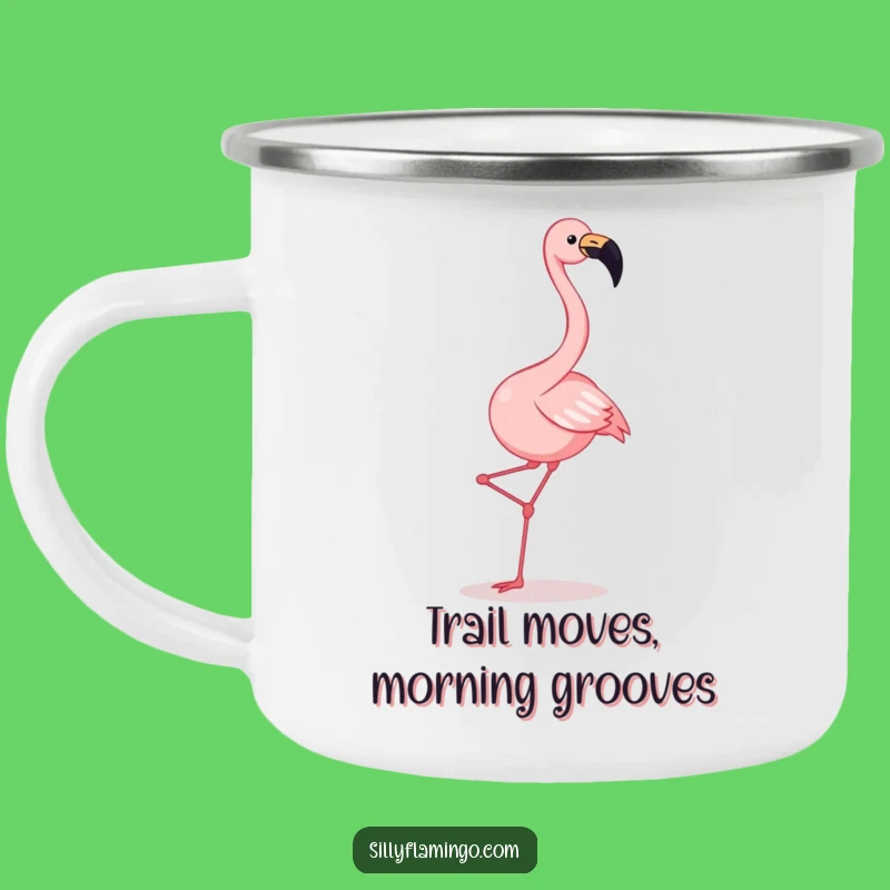 Funny Flamingo Dance Camping Mug: Outdoor Squawking Flamingo Kicking Legs Cup