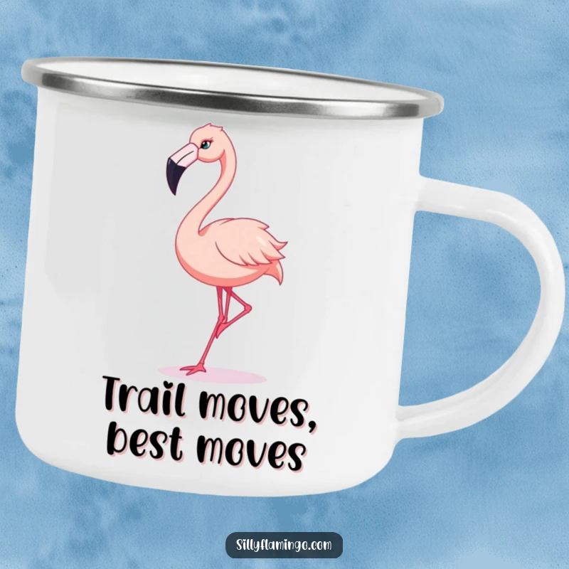 Funny Flamingo Camping Mug: A flamingo performs a silly dance, perfect for outdoor beverage enjoyment.