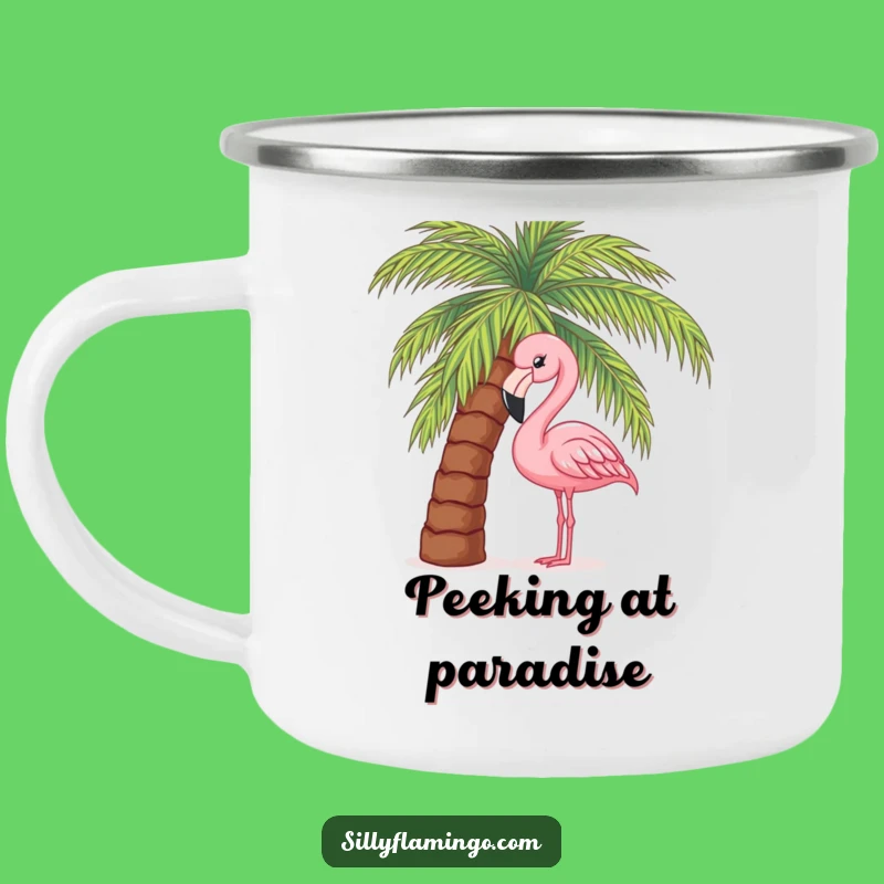 Funny Flamingo Enamel Camping Mug - Quirky Peek Campfire Coffee Gift