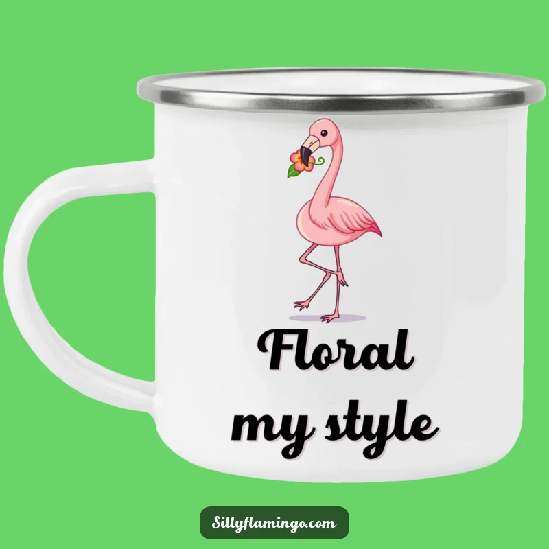 Funny Flamingo Strut Camping Mug: Stylish Bird with Flower, Outdoor Gift