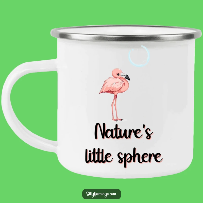 Funny Flamingo Camp Mug: Curious Bubble Watcher, Whimsical Outdoor Gift!