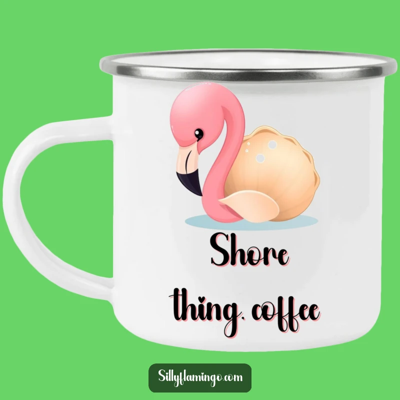Funny Flamingo Camping Mug: Sturdy Bird & Seashell Cup, Hilarious Outdoor Gift