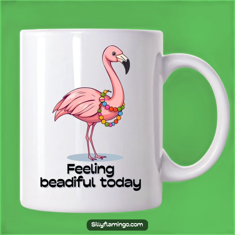 Funny Flamingo Beaded Mug: Festive Bird with Garland, Perfect Funny Gift for Celebrations