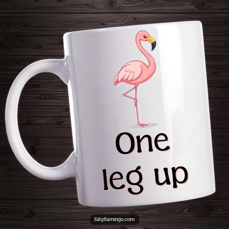 Funny flamingo mug with a cheerful expression, balancing perfectly on one leg, bringing joy and whimsy.