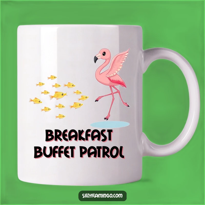 Funny Flamingo Fish Chase Mug - Playful Bird Action, Perfect Aquatic Gift!