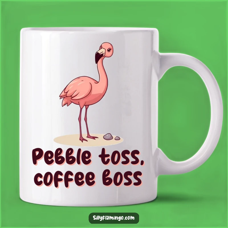 Funny Flamingo Pebble Toss Mug: A Joyful Bird's Playful Antics, Perfect Gift