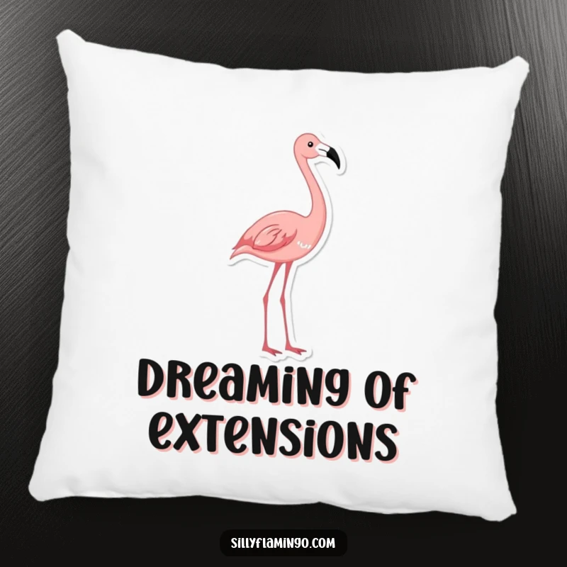 Funny flamingo pillow featuring a bird gracefully stretching its long neck, providing humorous decor and cozy comfort for relaxation.