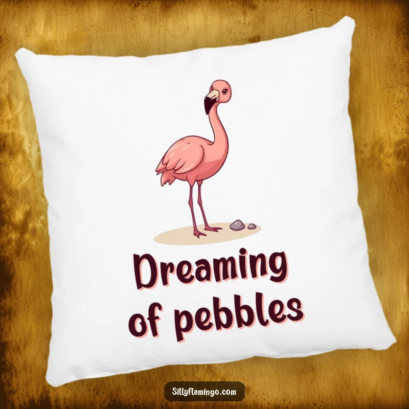 Funny Flamingo Pillow: A happy flamingo using its beak to playfully toss a pebble, offering comfort and a dose of hilarious, charming decor.
