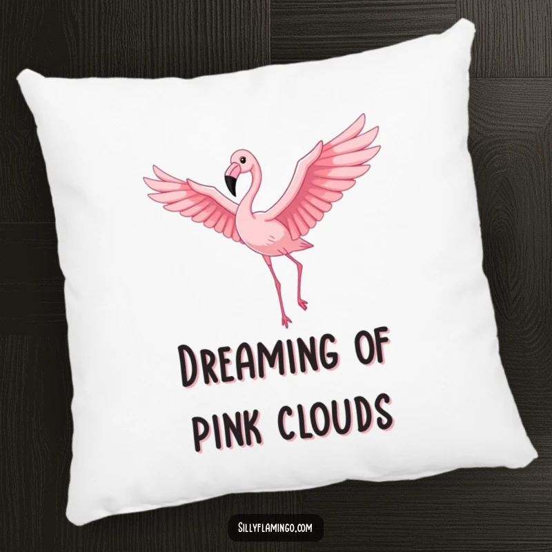 Funny Flamingo Pillow: A proud flamingo with outstretched wings soaring gracefully through a pink sky, offering comfort and humorous charm.