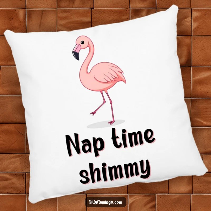 Funny Flamingo Pillow: A flamingo joyfully performs a happy shimmy dance, providing comfort and a dose of cheer. Soft and humorous decor.