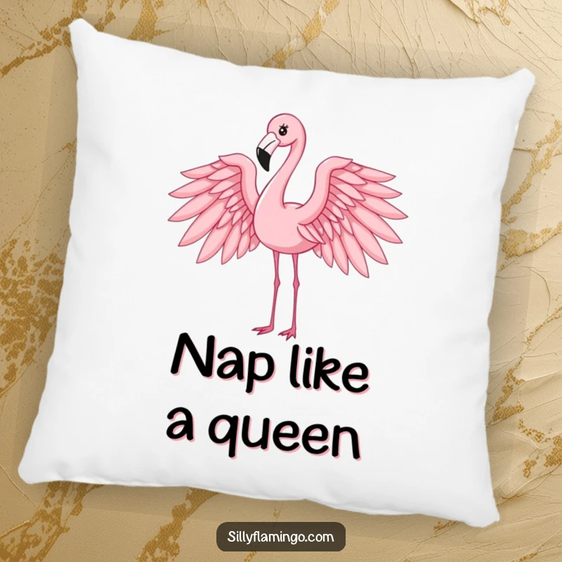 Funny flamingo pillow depicting an elegant bird with its wings spread wide, providing both comfort and chic decor.