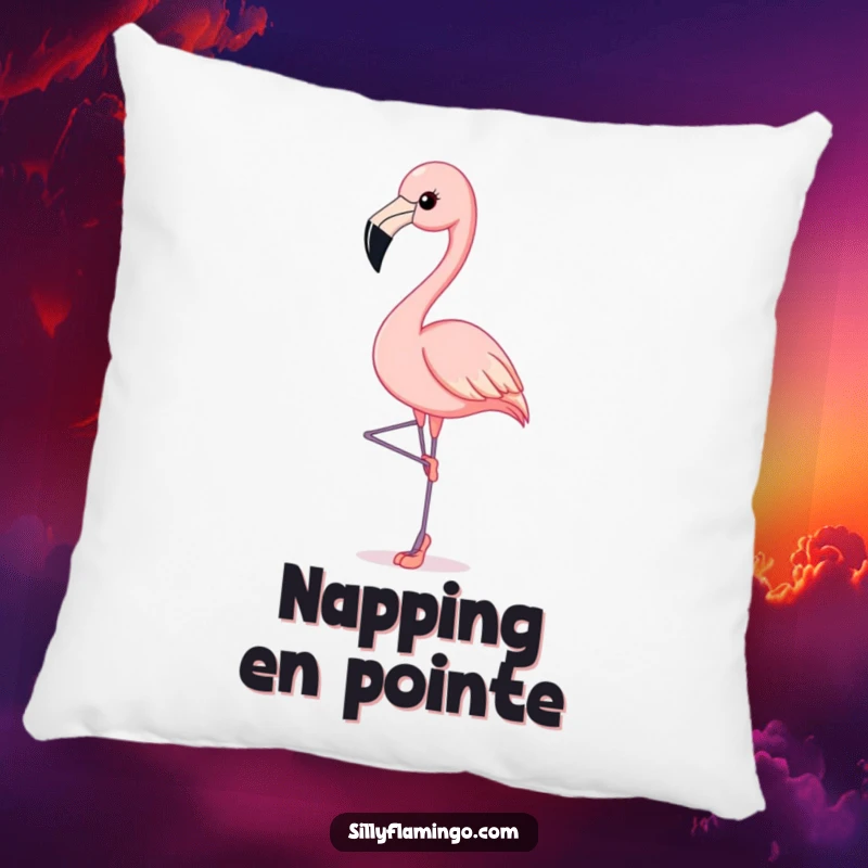 Funny Flamingo Pillow: Flamingo gracefully poses on tiny ballet slippers, bringing soft, elegant humor to your decor.