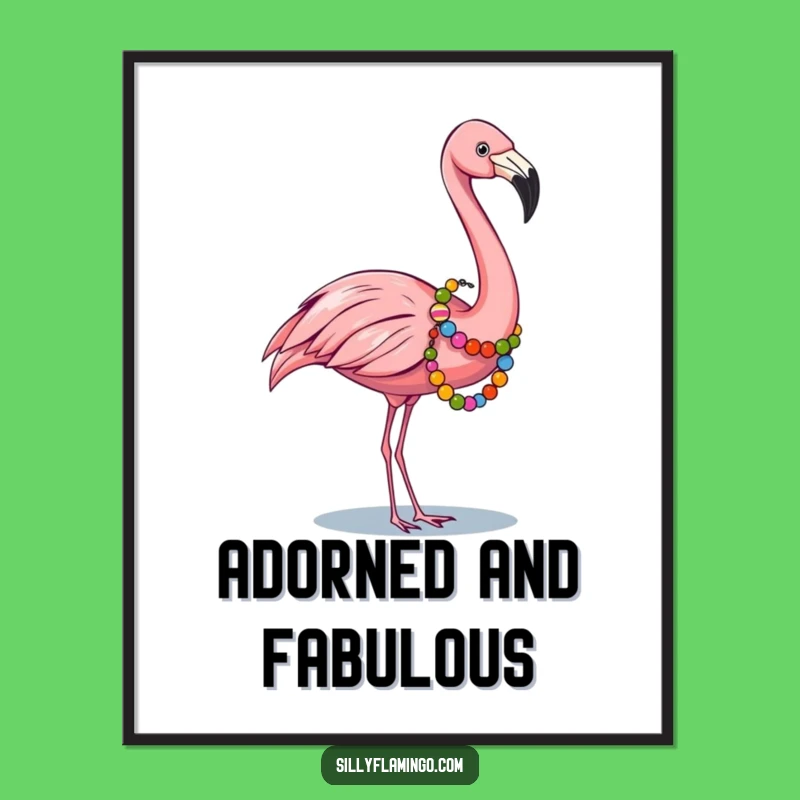 Funny Flamingo Digital Art: Festive Print with Beaded Bird, Instant Funny Gift Download