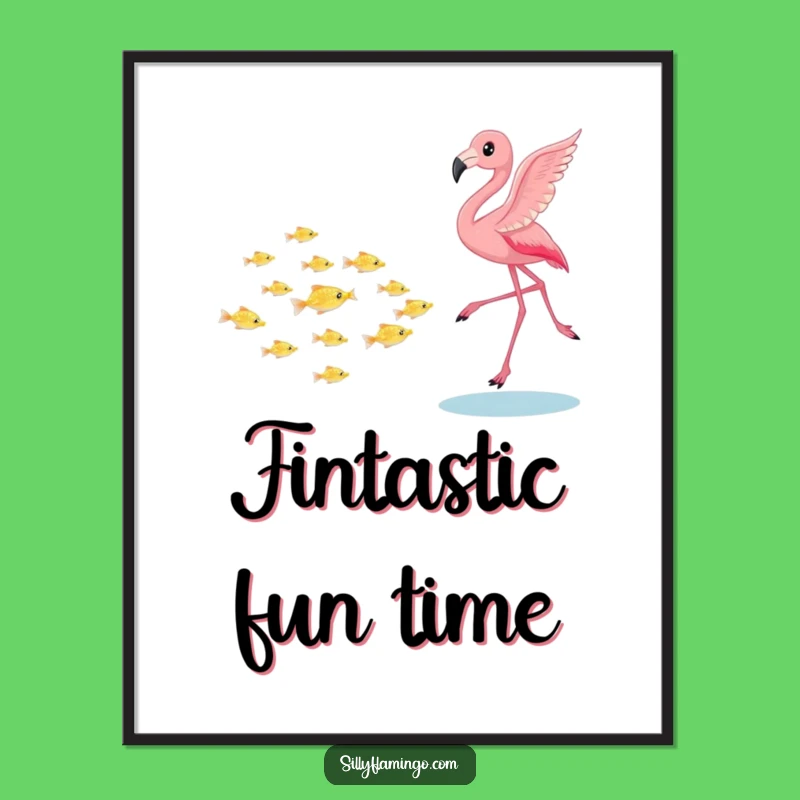 Funny Flamingo Fish Chase Digital Art - Aquatic Bird Print, Instant Gift!