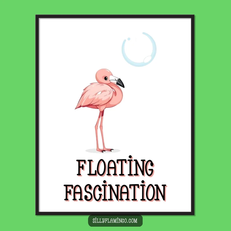 Funny Digital Art Print: Curious Flamingo Bubble, Whimsical Decor Gift!