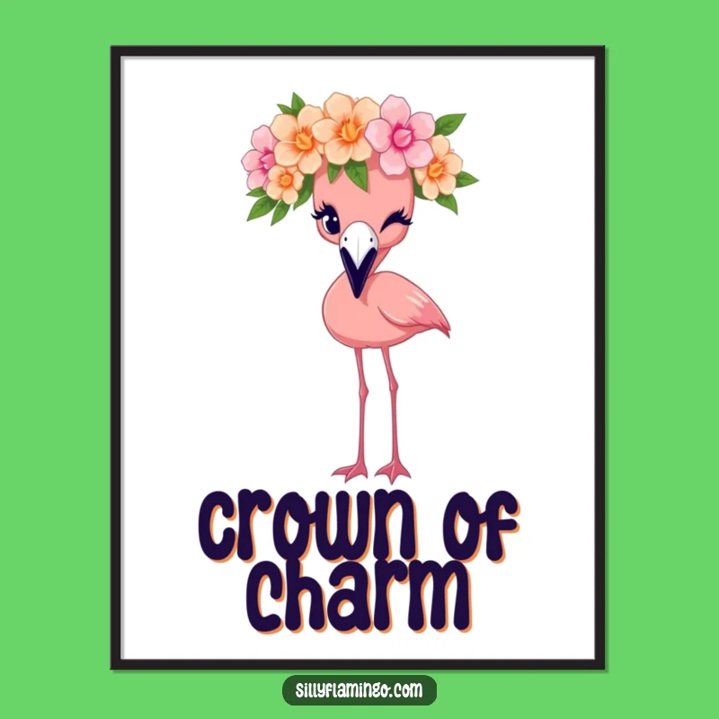 Funny Flamingo Crown Wink Digital Art: Floral Decor, Instant Funny Gift