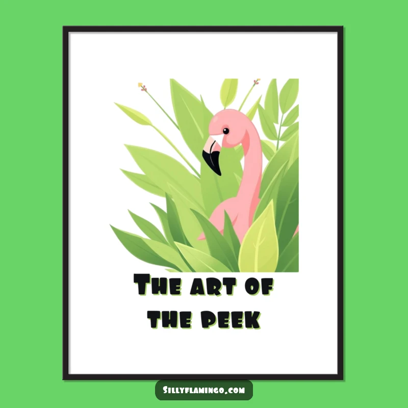 Funny Flamingo Digital Art: Quirky Print of Bird Peeking, Instant Funny Gift Download
