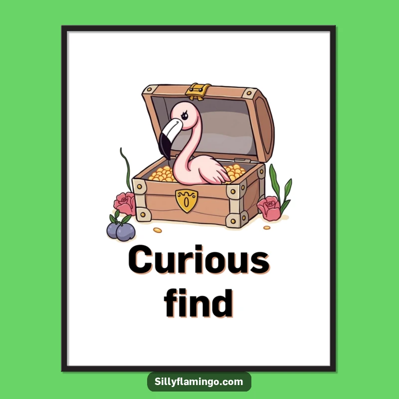 Funny Flamingo Treasure Digital Art: Instant Adventurous Bird Print Download