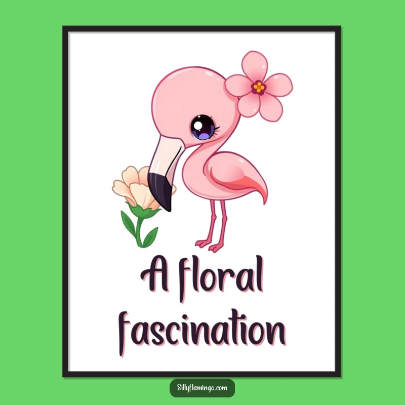 Funny Kawaii Flamingo Curious Flower Digital Art - Adorable Instant Decor