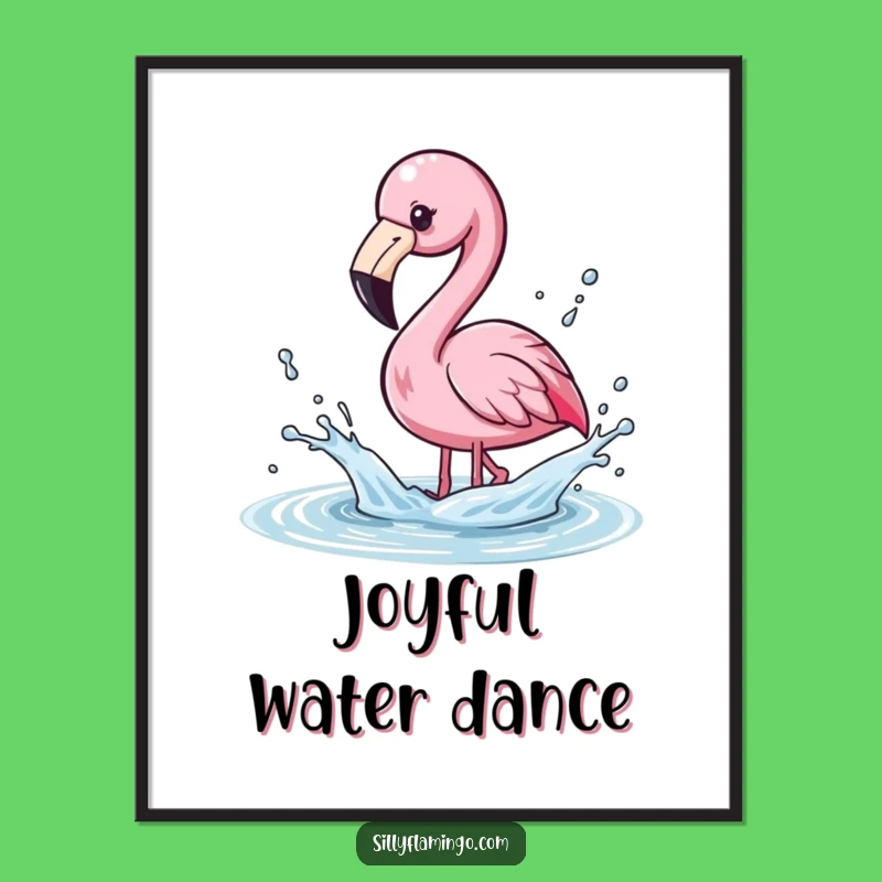 Funny Kawaii Flamingo Splashing Water Digital Art - Adorable Instant Decor