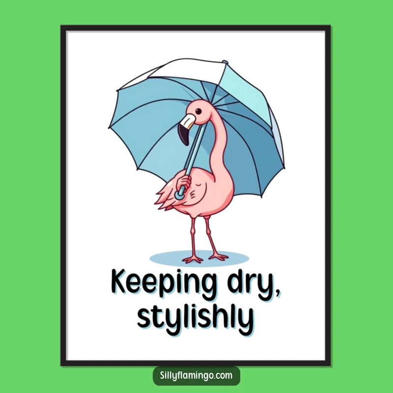 Funny Kawaii Flamingo Umbrella Digital Art - Instant Cute Decor