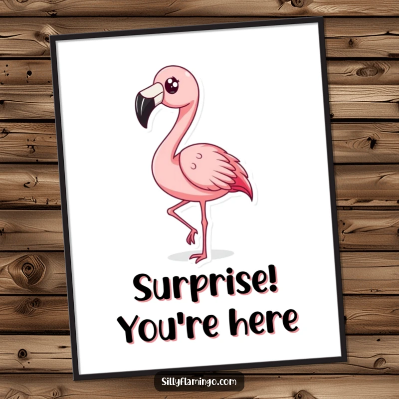 Funny Surprised Flamingo Digital Art Print: A flamingo with a shocked expression rapidly bobbing its head, offering instant humorous wall decor and comedic surprise.
