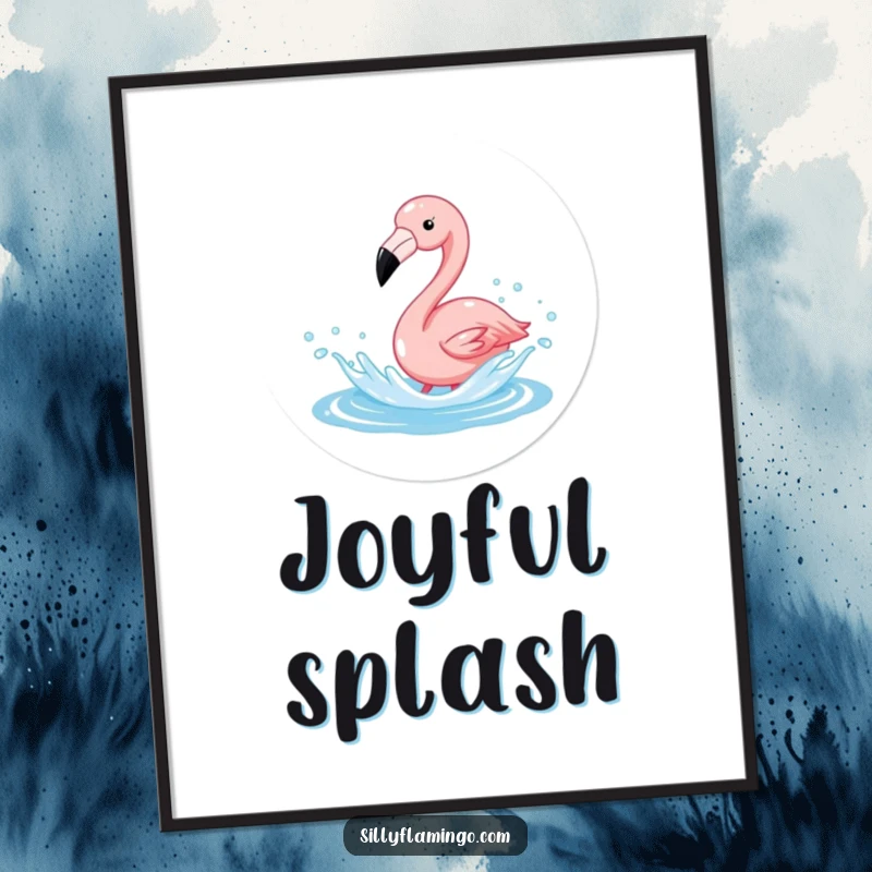 Funny Flamingo Splash Digital Art Print showing a flamingo joyfully splashing in sparkling water, ready for fun wall decor.
