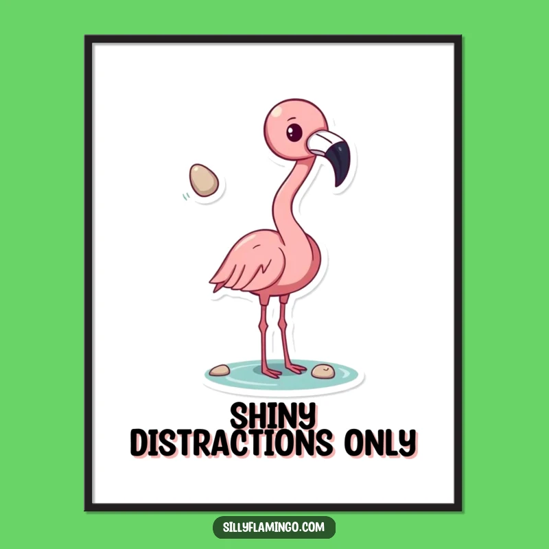 Funny Flamingo Pebble Toss Digital Art - Whimsical Bird Print, Instant Gift!