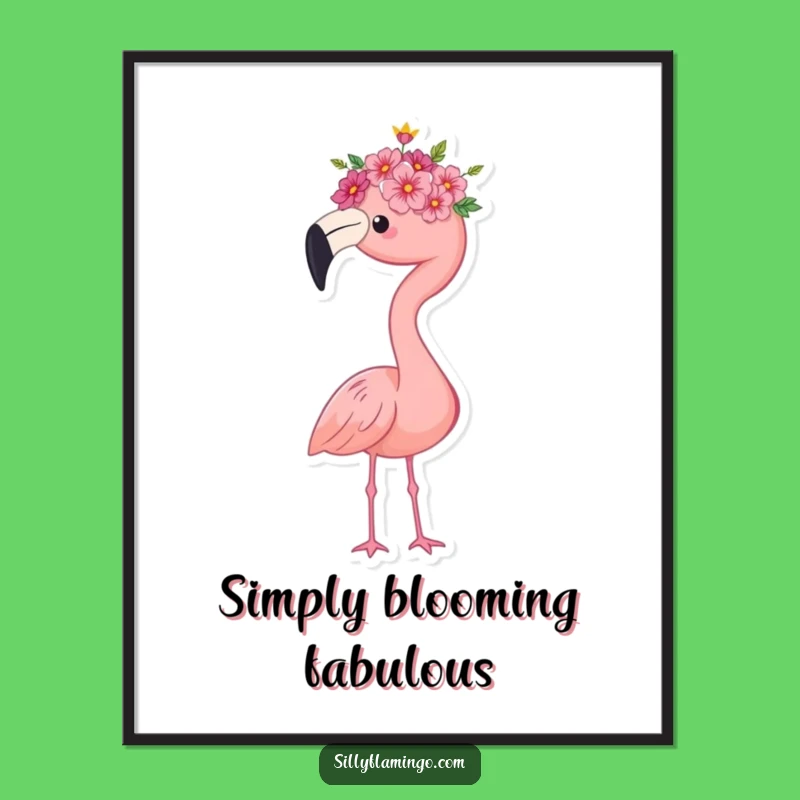 Funny Flamingo Queen Digital Art - Regal Flower Crown Print, Instant Gift!