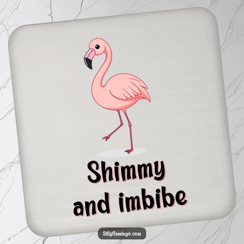 Funny Flamingo Coaster: A flamingo joyfully performs a shimmy dance, protecting your surfaces with style. A charming and humorous accessory.