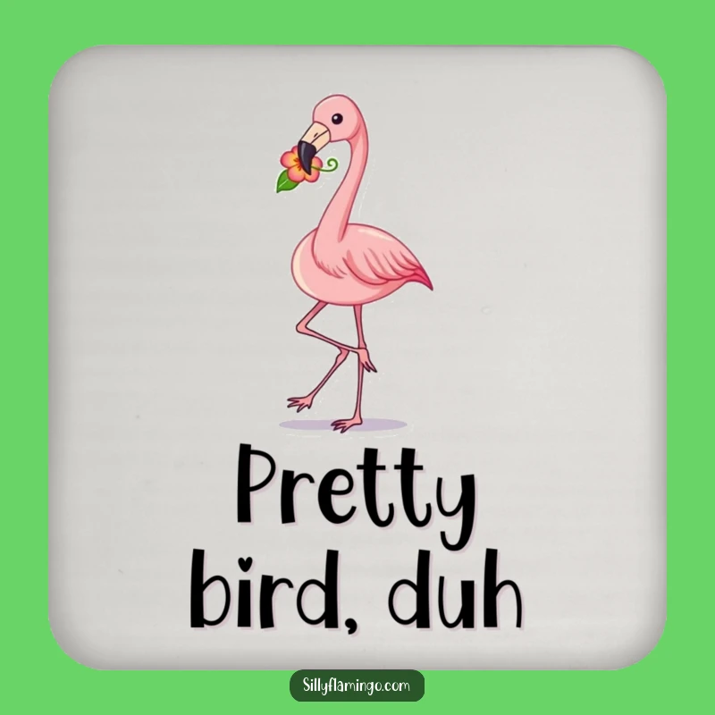 Funny Flamingo Strut Coaster: Chic Bird with Flower, Decorative Gift