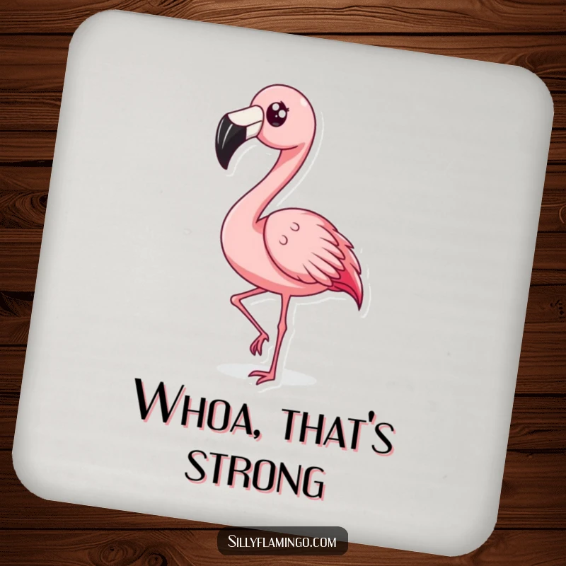 Funny Surprised Flamingo Coasters: A flamingo with a shocked expression rapidly bobbing its head, adorning surfaces with humorous surprise and protecting them.