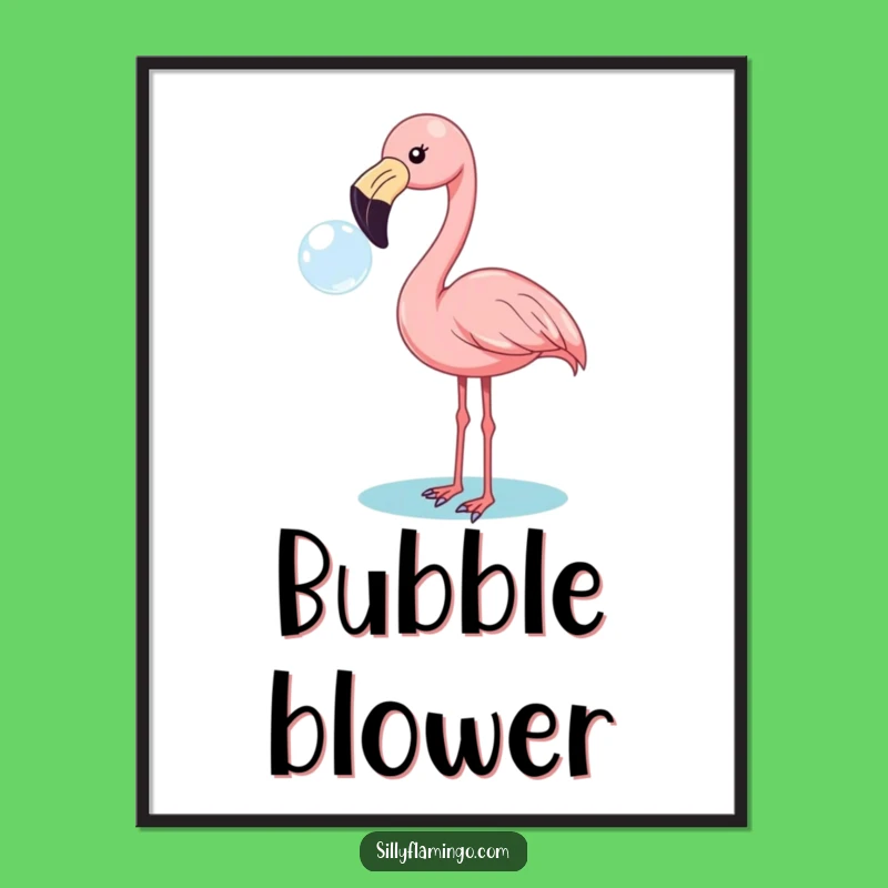 Funny Flamingo Bubble Blowing Poster: Cheerful Art Print, Perfect Funny Gift