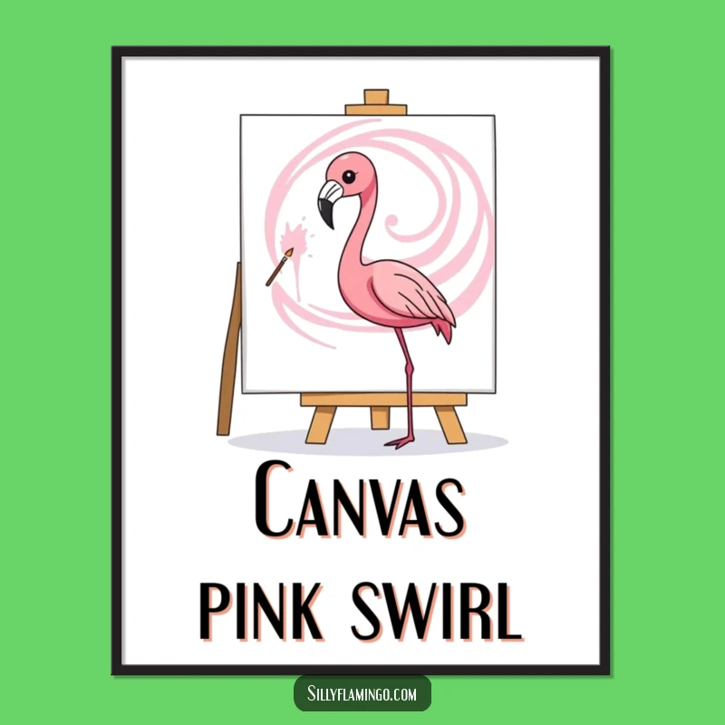 Funny Flamingo Artist Poster - Pink Swirl Painting Art, Creative Decor Gift