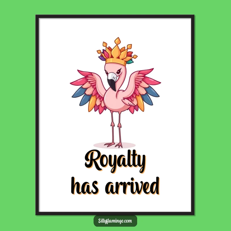 Funny Flamingo Feather Crown Poster: Regal Comedy for Your Wall Decor