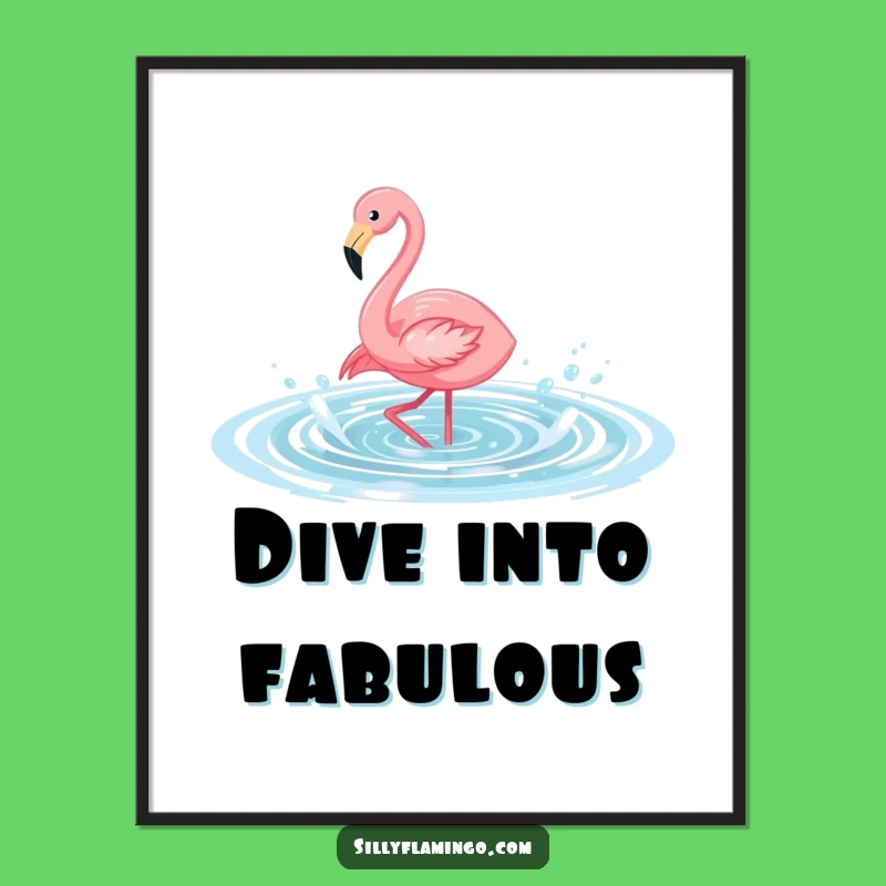 Funny Flamingo Pool Splash Poster: Vibrant Wall Art, Hilarious Bird Decor, Perfect Gift