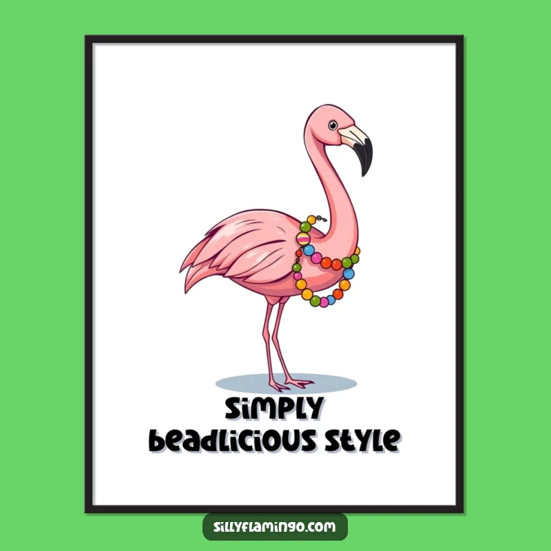 Funny Flamingo Poster: Festive Art Print with Beaded Bird, Perfect Funny Gift Decor