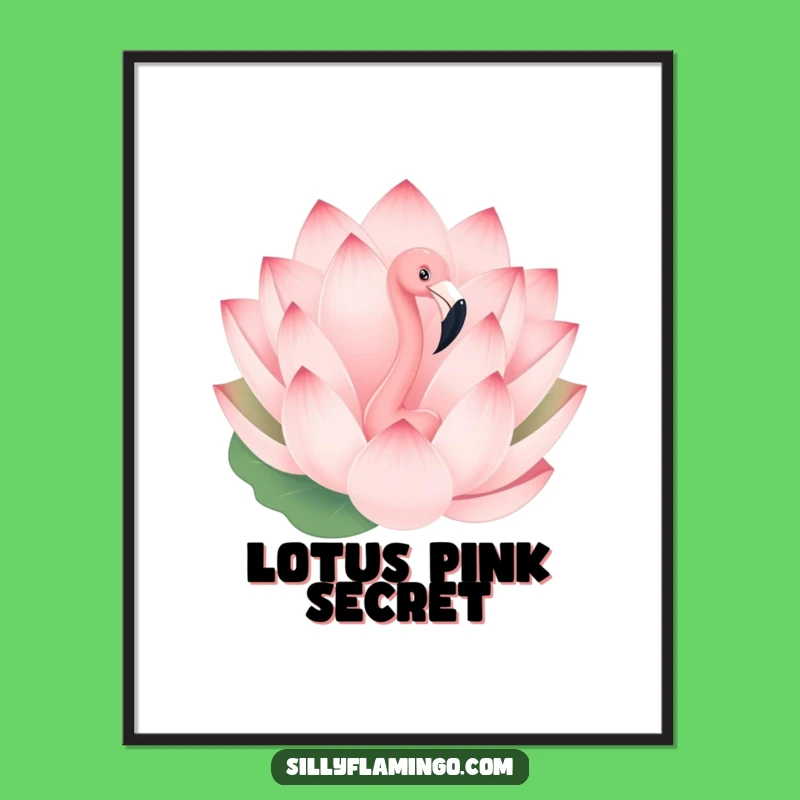 Funny Flamingo Poster - Peekaboo Lotus Flower Art, Quirky Bird Decor Gift