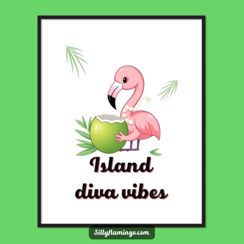 Funny Pearl Flamingo Coconut Art Poster - Elegant & Humorous Decor