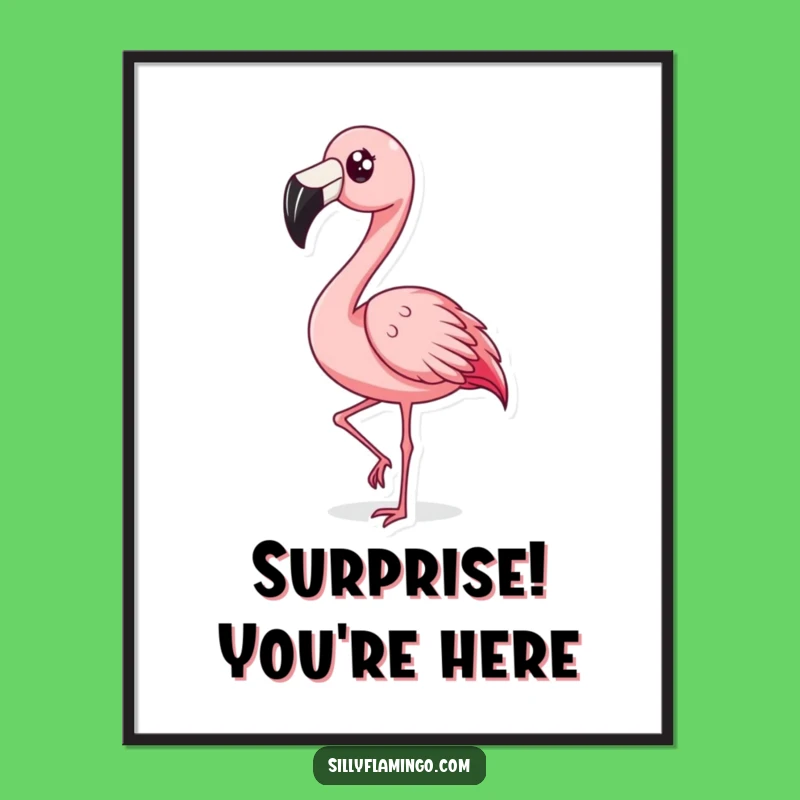 Funny Surprised Flamingo Bobbing Poster: Hilarious Reaction Art, Unique Wall Decor, Ideal Funny Gift