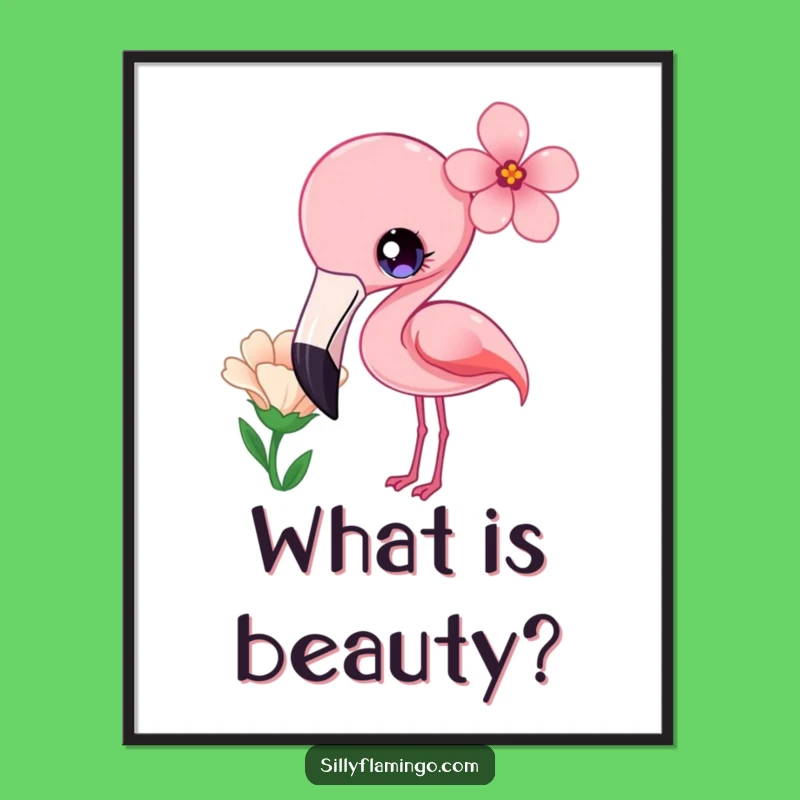 Funny Kawaii Flamingo Curious Flower Poster - Adorable & Whimsical Wall Art
