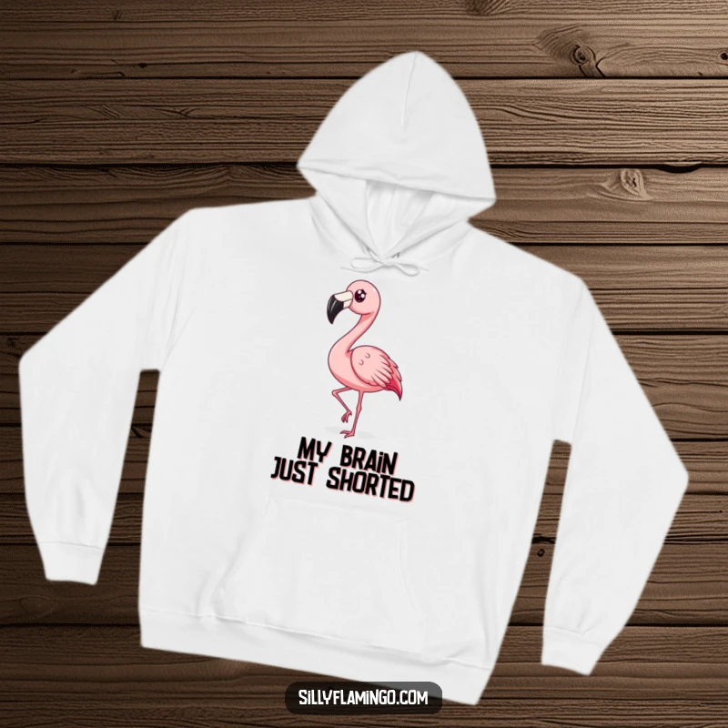 Funny Surprised Flamingo Hoodie: A flamingo with a shocked expression rapidly bobbing its head, designed for comfort and expressing hilarious surprise.