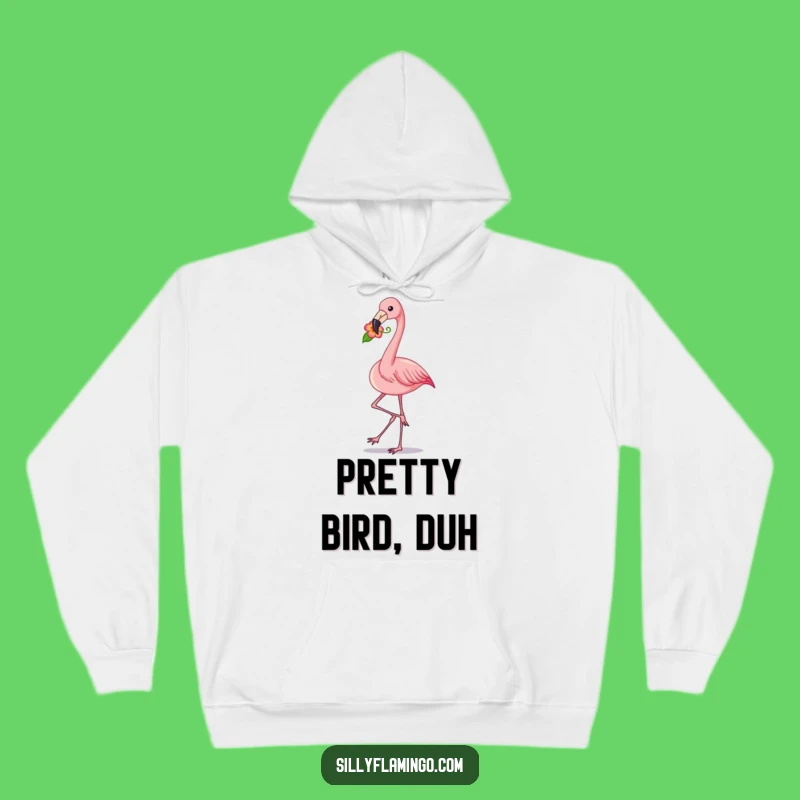 Funny Flamingo Strut Hoodie: Cozy Pink Bird with Flower, Warm Fashion Gift