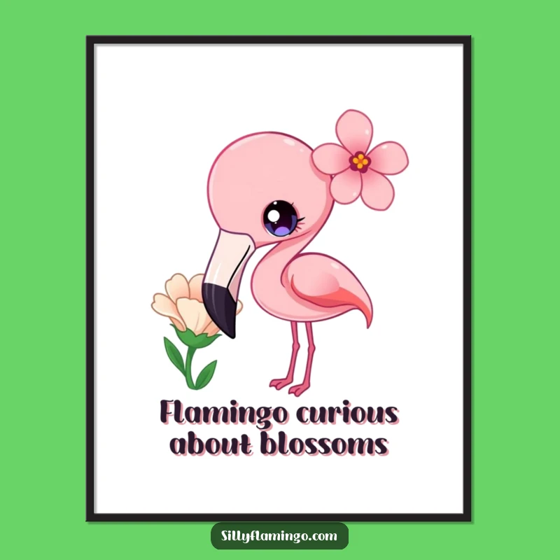 Free Printable Wall Art: Curious Kawaii Flamingo Flower Funny Downloadable Art