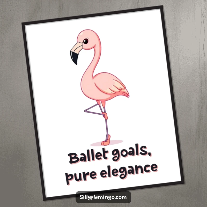 Funny Free Printable Wall Art: A flamingo in delicate ballet slippers strikes a graceful pose, bringing artistic whimsy.