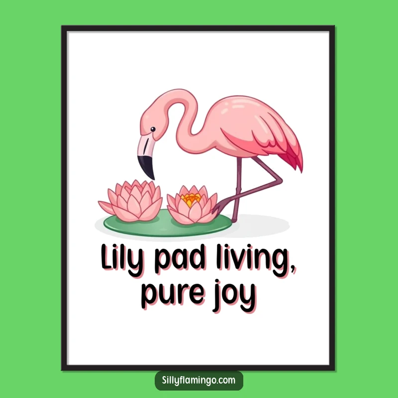 Free Printable Wall Art - Happy Flamingo & Lily Pad, Cute Downloadable Decor